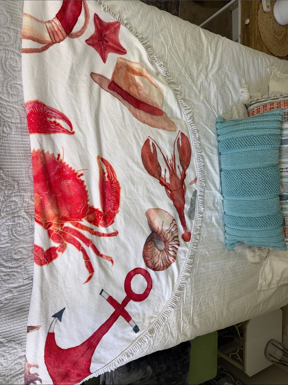Coastal Red Sea Life Round Beach Towel